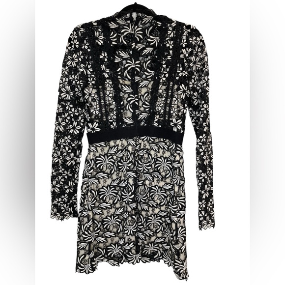 Self Portrait Antoinette Floral Guipure Lace Long Sleeve Mini Dress size 6 - Picture 7 of 16